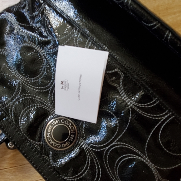 SET of 2 Coach New F19198 Leather Logo Stitched Purse Bag 14x10x4 Wristlet 7.5x5 - Picture 10 of 11